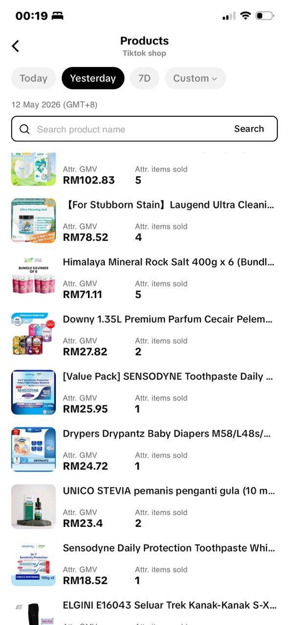 Screenshot hasil customer TikTok Shop dengan GMV dan items sold