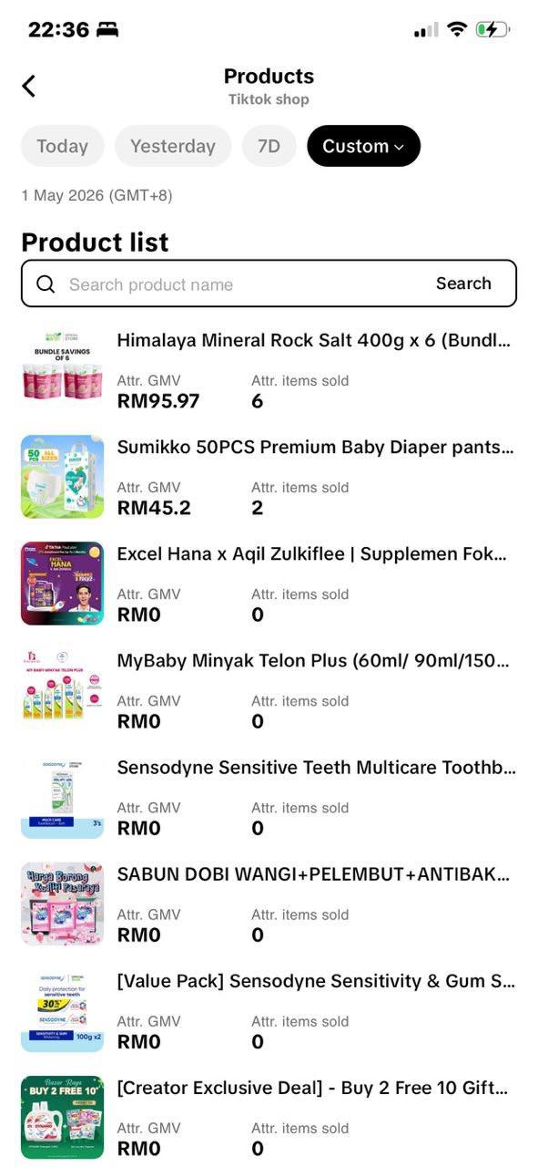 Screenshot hasil customer custom date product list